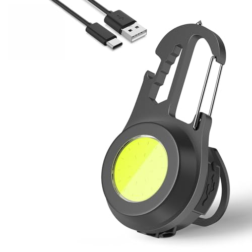 Mini Flashlight COB Small Flashlight 800Lumen Rechargeable Light Keychain Flashlight Portable Pocket Light Folding Stand Magnetic Flashlight for Camping,Fishing,Walking,BottleOpener (Dark gray05)