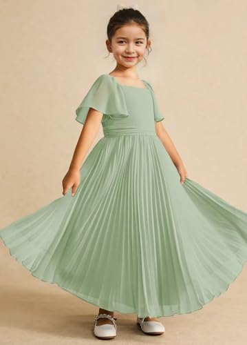 Chiffon Flower Girl Dresses for Wedding Ruffle Sleeves Junior Bridesmaid Dresses Birthday Party Ball Gown with Bow3
