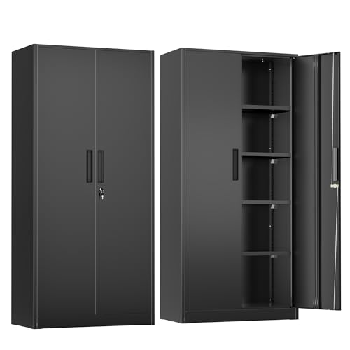 Greenvelly Metal Storage Cabinet, 72' x 32' x 16', Black, 2 Doors, 4 Adjustable Shelves, Locking,...
