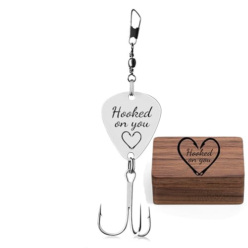 Kooer Fishing Lure Hook Gift, Engraved Hooked On You Fishing Hook Lure Spoon Christmas Wedding Father‘s Day Fisherman Gift (Style 8)