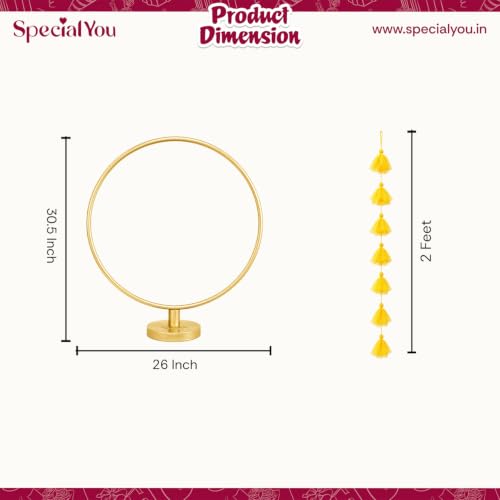 Image of SpecialYou Ganpati Decoration Setup for Home with Round Backdrop Stand for Decor & 5 Yellow Triangle Hangings| Ganpati Decoration Stand for Home | Ganapati Decorations Item (Yellow, 7)