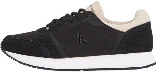 Calvin Klein Damen Runner Sneaker Laceup Sock Sportlich, Mehrfarbig (Black/Tapioca), 39