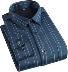 Men's Formal Shirt, Navy Blue with White Stripes, Long Sleeve, Bu...