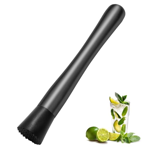 8 Inch Stainless Steel Cocktail Muddler and Mixing Spoon Home Bar Tool Set - Create Delicious Mojitos Old Fashioned/Mint Julep/Other Fruit Based Drinks (Black)