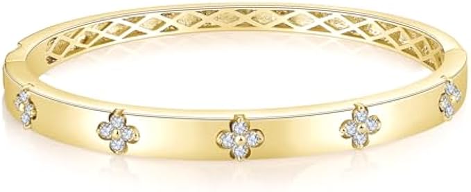 Four Leaf Clover Bracelet Moissanite Tennis Chain Chunky 14K Plated Gold Bracelets for Women Non Tarnish Easily Dainty 925 Sterling Silver Lucky Womens Bangles Stackable Best Gifts