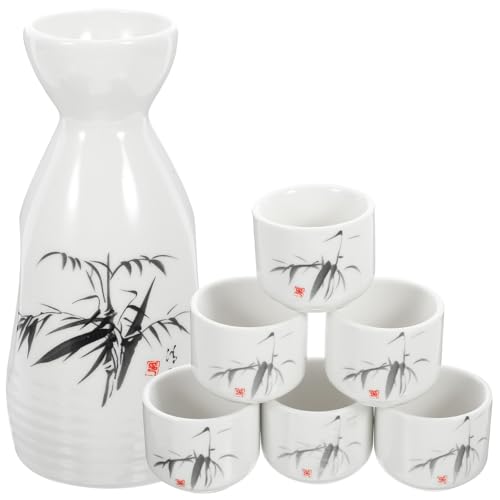 FUNOMOCYA 伝統の製酒具 点 清酒用徳利とおちょこ 狭口広口設計で注ぎやすく 食卓や飾り棚に映えるクラシックな装飾 セラミック製で耐久性が