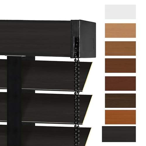 Persianas de madera inalámbricas para interiores, listones de 50 mm, horizontales, venecianas, opacas, para oscurecer la habitación, cortinas opacas para dormitorio, tratamientos de ventana de