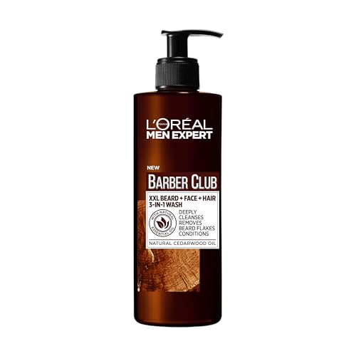 L'Oréal Paris Men Expert Barber Club 3-in-1, Body, Hair & Beard XXL Wash Enriched with Cedarwood Oil to Cleanse & Removes Beard Flakes, 400ml