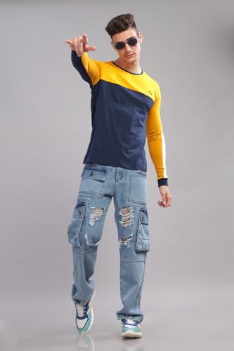 Image of ADRO Full Sleeve Tshirt for Men | Colorblock T Shirt for Men | 100% Cotton Tshirt | Full Sleeve Regular Fit T-Shirt | Men's Full Sleeves T Shirts