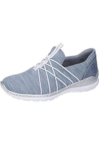 Rieker Damen SlipperMokassins L32K1, Frauen Slipper, Freizeit leger schlupfhalbschuh Slip-on freitzeitschuh offener,Adria/Jeans / 12,38 EU / 5 UK