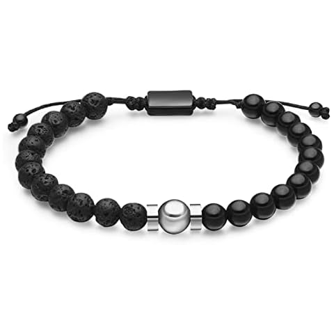 day.berlin Premium Men's Pearl Bracelet with 6 mm Gemstones, Natural Stone Bracelet for Men, 18-27 cm, Flexible Length, Handmade with Sustainable Gift Packaging, Stone Stainless Steel, Ony Cover