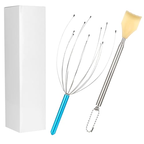 Scalp Massager Tool Head Scratcher Head Massager Scalp 12 Fingers Hair Massager Handheld Head Massage kit with Back Scratcher for Men Women Deep Relaxation Stress Relief Hair Growth