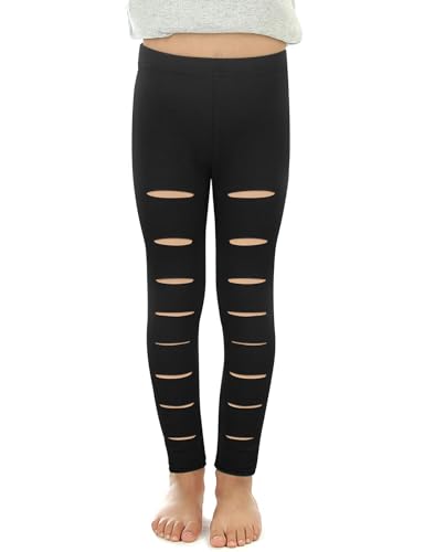 Noomelfish Girls Ripped Leggings Stretch Cutout Distressed Yoga Pants(5-12 Years)