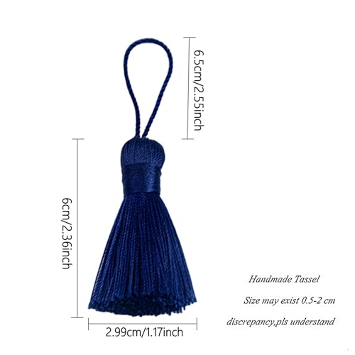 Image of Makhry 20pcs 4.3 Inch Handmade Silky Floss Mini Tiny Craft Tassels with 2-Inch Cord Loop and Small Chinese Knot for Earrings, Souvenir, Bookmarks, DIY Craft Accessory,Tags (Deep Blue)