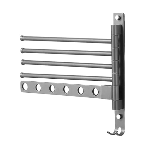 Toallero giratorio - Perchero multibarra extensible, montaje en pared ajustable | Almacenamiento duradero de acero inoxidable, percha compacta para vestuario, balcón, apartamento, giratorio, 32 x 30 c