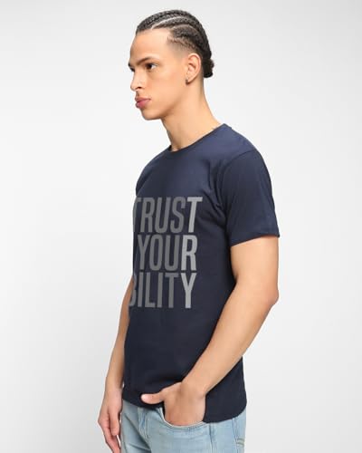 Image of Bewakoof Men's Printed 100% Cotton T-Shirt - Regular Fit, Round Neck, Half Sleeves Black