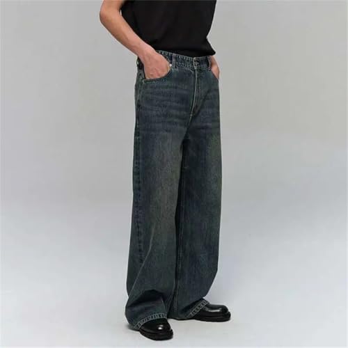 Men'skorean Style Denim Pants Solid Color Washing Wide Leg Straight Jeans Trousers4