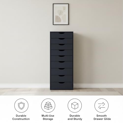 Image of Naomi Home Bianca 9-Drawer Tall Wooden Dresser - Gray | 9 Easy-Access Drawers • Tall Space-Saving Design • Durable Construction • Wide Top Surface