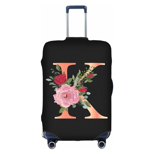 Floral Letter K Travel Luggage Cover Spandex Suitcase Protector Elastic Washable Stretch,Size XL(Fit 29-32inch Suitcase)