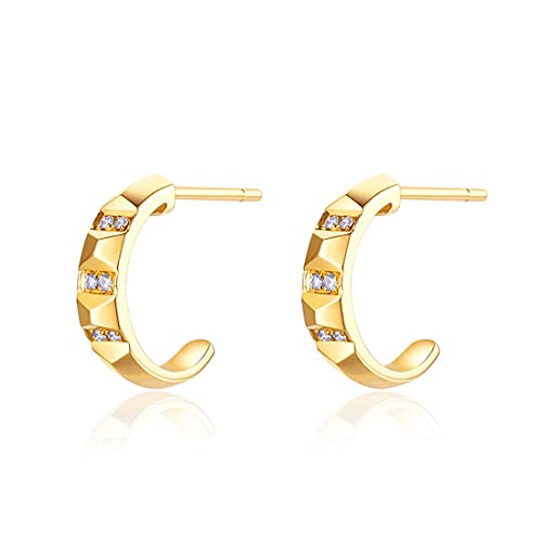 Fancime Mothers Day Gifts Solid 14K Real Yellow Gold Diamond 0.06 Cttw Small Cut Unique Open Half Cuff Hoop Earrings Dainty Delicate Everyday Fine Jewelry For Women Girls Diameter 15Mm #TOP7