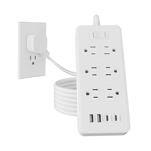 3Ft Extension Cord Power Strip - Surge Protector with 6 AC Outlets 4 USB Ports (2 USB C Port), 17W...
