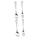 Amosfun 2 Juegos cuchara inglesa cucharas de espresso cucharas de sopa minicucharas talheres aco inocidavel kitchen gadgets cuchara tenedor de acero inoxidable suministros de cocina Silver