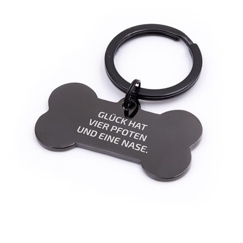 FELLSOCKE Hundemarke mit Gravur aus Edelstahl, Individuell gravierbar, Robuste Tiermarke, Dogtag Anhänger Hunde, Pferde, Katzen & Welpen (Schwarz, 40x21 mm)