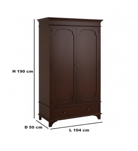 Image of APRODZ Wooden Wardrobe for Bedroom | 2 Door Engineer Wood Wardrobe with 1 Drawer | Wardrobe for Storage, Engineering Wood Clothes Cupboard & Wooden Almirah | Space Saving Wooden Cabinet, Walnut