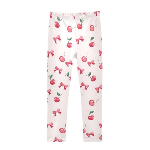 ALAZA Girls' Leggings Children's Yoga Pants Skinny Printed Dance Cherry Bow Comfortable 4T