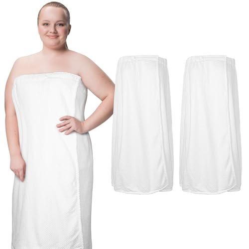 Tigeen 2 Pcs Towel Wrap for Women Lightweight Spa Robe with Adjustable Closure Elastic Top Soft Bathrobe Spa Wrap (XXL-4XL,White)