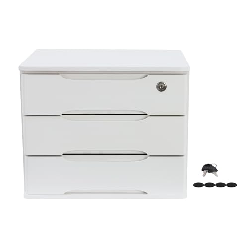 BENTFL 3-Tier Desk Organizer with Lockable Drawers,1 Locks & 2 Keys, Wooden Desktop Storage Box, Categorized Storage Desktop File Cabinet(White)