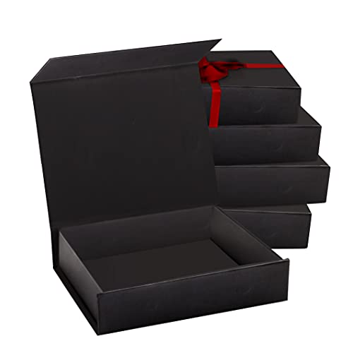 Purple Q Crafts BHB 5 Pack Black Hard Gift Box With Magnetic Closure Lid 7 Inch X 5 Inch X 1.6 Inch Rectangle Boxes cover