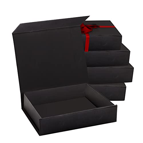 2 Pack Black Hard Gift Box with Magnetic Closure Lid 7" x 5" x 1.6" Rectangle Boxes For Gifts With Black Glossy Finish (Black, 2 Pack)