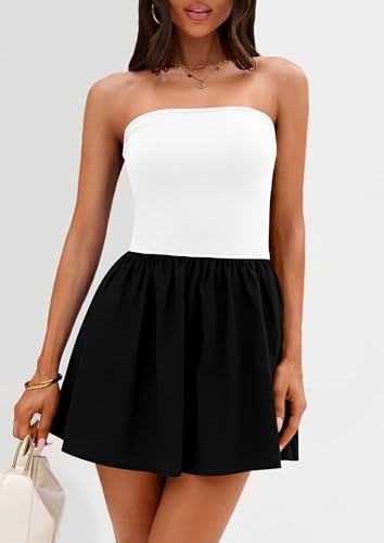 Image of PRETTYGARDEN Women's Summer Strapless Mini Party Dress Spring Casual Tube Top Ruffle A Line Short Patchwork Sundresses