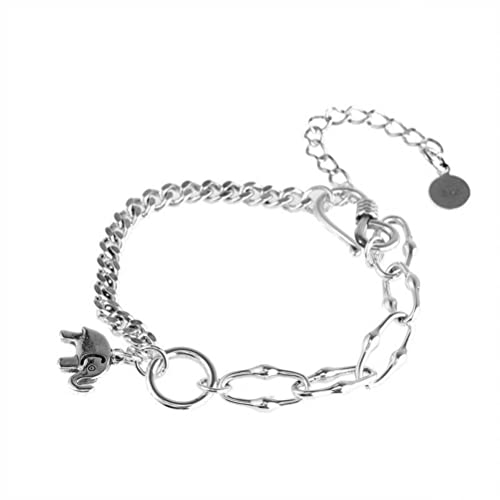 Bracelet éléphant et Chevalier en argent S925 style Coco double chaîne pour femme