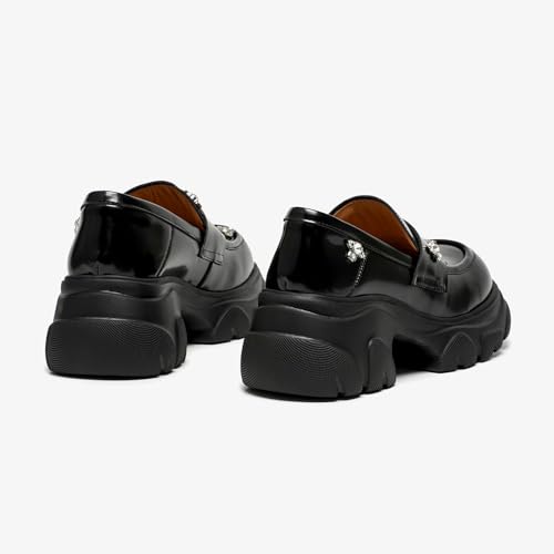 Image of BEAU TODAY Chunky Loafers Women, Genuine Leather Platform Loafers for Women, Slip On Round Toe Comfortable Business Casual Dress Shoes