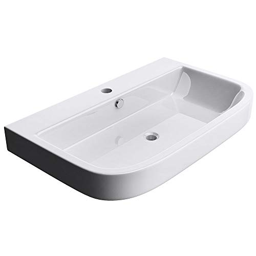 Durovin Bathrooms Ceramic Basin Wall Hung Sink - Single Tap Hole with Overflow - Rectangular U Shape 810 x 480mm (WXD)