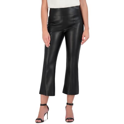 BCBGMAXAZRIA Women's Faux Leather Bell Shape Crop Pant with Zipper Closure