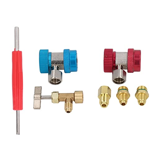 Culnflun Kit adaptador R134A, grifo de tanque de desconexión rápida doble cabezal extractor de válvulas, aire acondicionado para coche