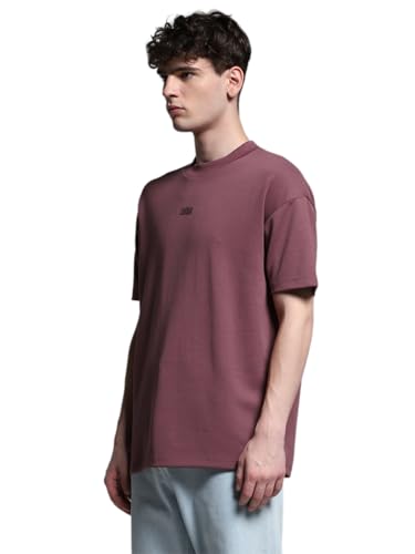 Image of Jack & Jones Men's Solid Round Neck Cotton Relaxed Fit T-Shirt | Boxy Fit | Drop Shoulders