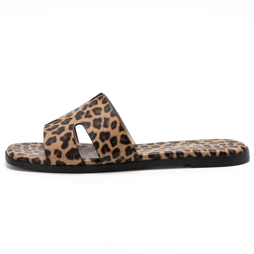 Image of Rihero Flat Sandals Women Dressy Comfortable Slip On Leather Slide Sandals