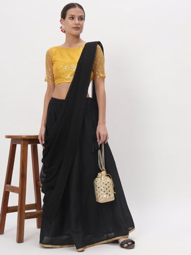 Image of studio rasa Women's Net Sequin Embroidered Sheer Sleeves Readymade Saree Blouse for Wedding Festive Party