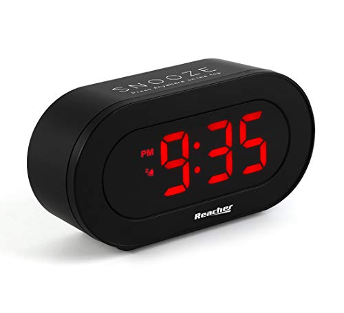 REACHER Small Digital Alarm Clock with Simple Operation, Easy Snooze, Red LED Numbers, USB Phone Charging Port, Outlet Powered Compact Clock for Bedrooms [No Plug Included]