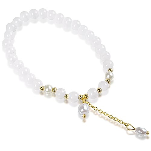 White-Opal-Bracelet-Mind-Calming-Opal-Crystal-Bracelet-with-Pearl-Charms-Crystal-Jewelry-with-Stretchable-Strap-Gold-Chain