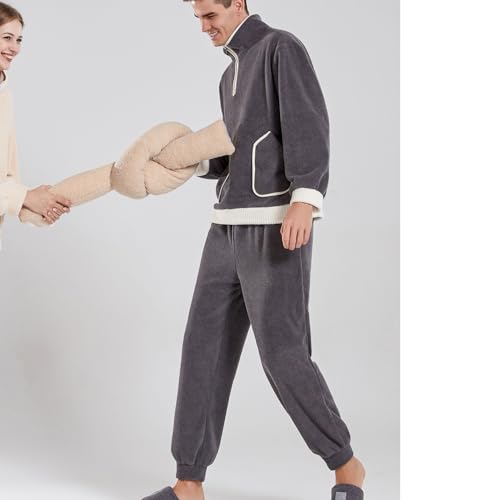 Lu's Chic Men's Fuzzy Pajama Set Cozy Sweatshirt Sweatpants 2 Piece Loose Lounge Set Oversized Casual Loungewear2