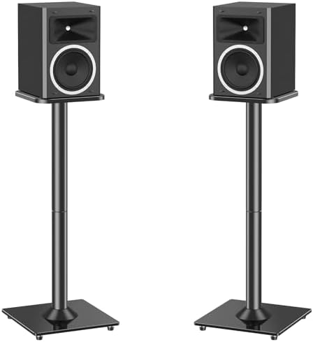 MOUNTUP Universal Speaker Stands Pair for Surround Sound, 31" Height Floor Speaker Stands, Holds Bookshelf Speaker Satellite Speaker Large Speaker, Up to 22LBS Cable Concealing 9.8" Plate Black MU9132