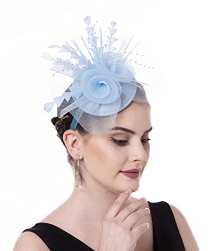 Lucky Leaf Fascinators Hat For Women Church Tea Party Headband Derby Wedding Cocktail Hat (Triangle-Light Blue) #TOP1