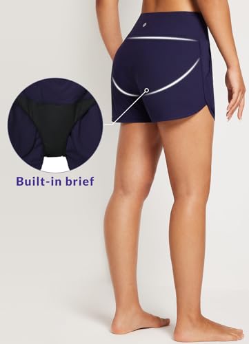 baleaf Swim Shorts Womens Tummy Control High Waisted Swimming Board Shorts with Pockets Liner Quick Dry UPF 50+