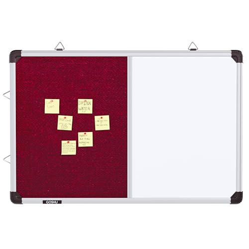Image of GOSHU Combination White Board 60 cm x41 cm & Maroon Pin-Up Notice Board | Non-Magnetic Dual Board for Home, Office & School (Maroon, 60x41 cm, Pack of 1 Item)