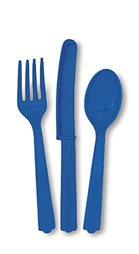 Image of Royal Blue Plastic Silverware Set for 6 Guests (18pcs)